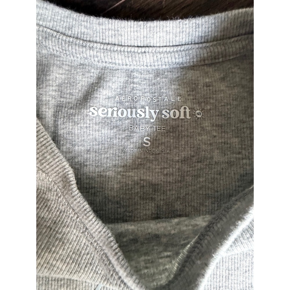 Aeropostale Seriously Soft Ciao Roma Baby Tee Gray Ribbed Tee S 0103 - Picture 2 of 3